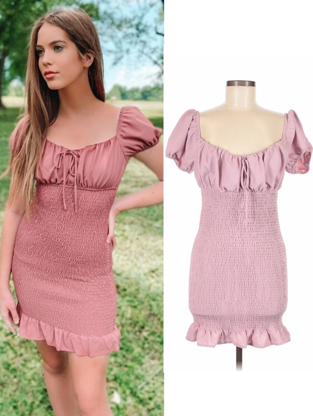 Smocked Puff Sleeve Mini Dress - Pink